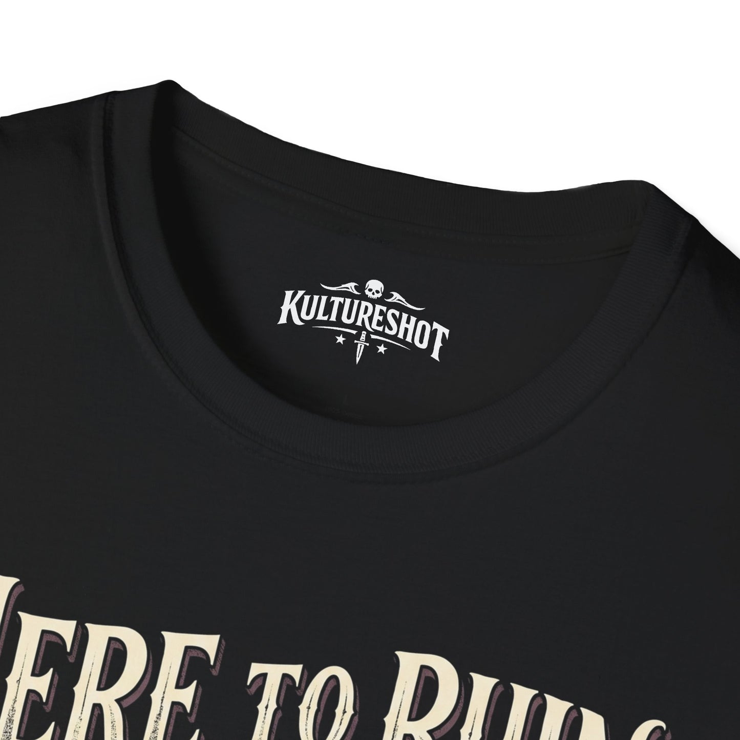 Black t-shirt with 'KultureShot' logo on a white background