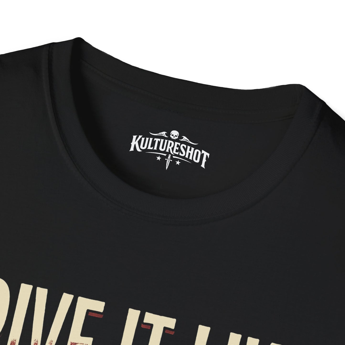 Black t-shirt with 'KultureShot' logo and partially visible text
