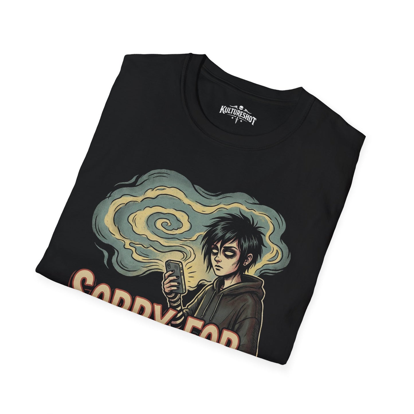 Black t-shirt with graphic design.