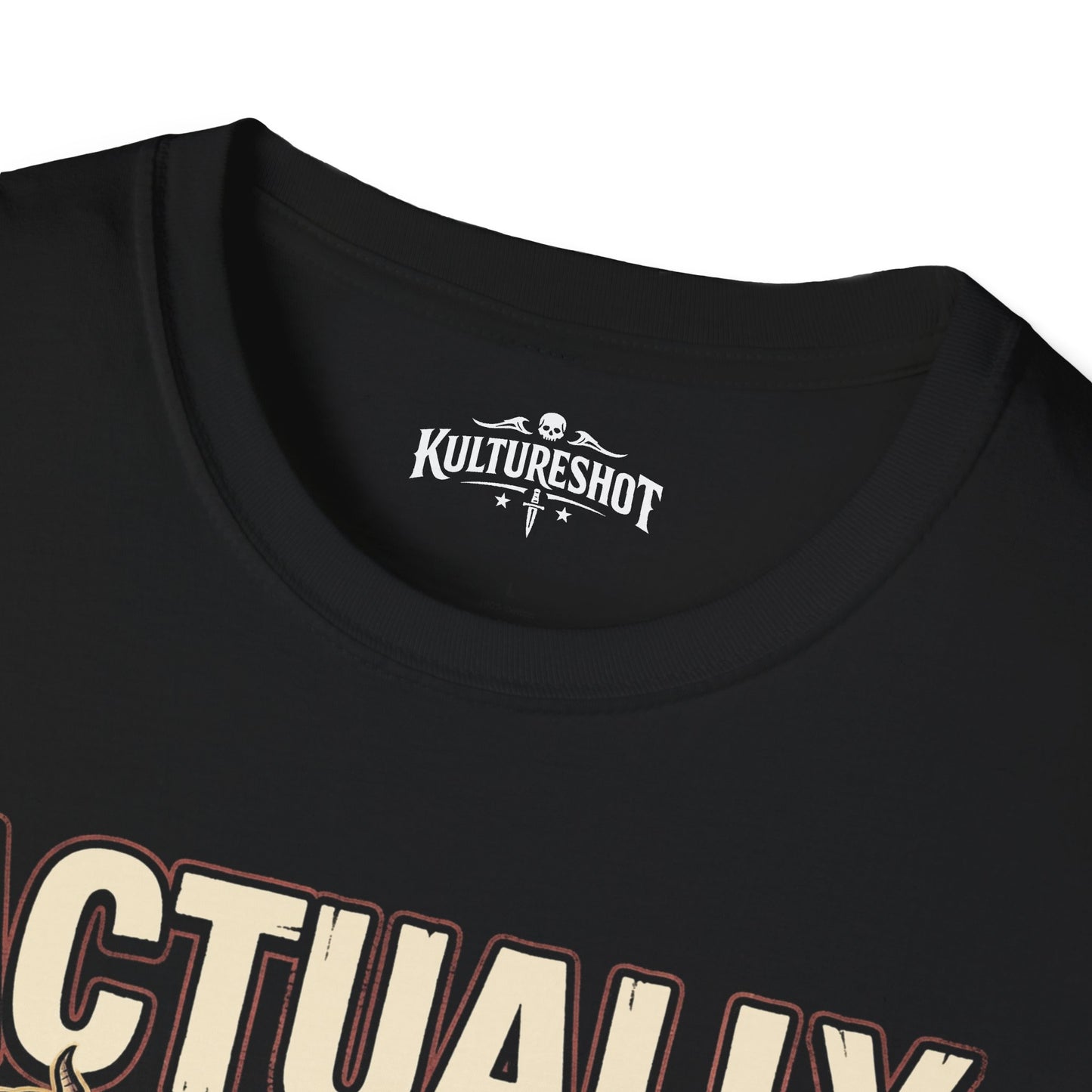 Black t-shirt with 'KultureShot' logo on a white background