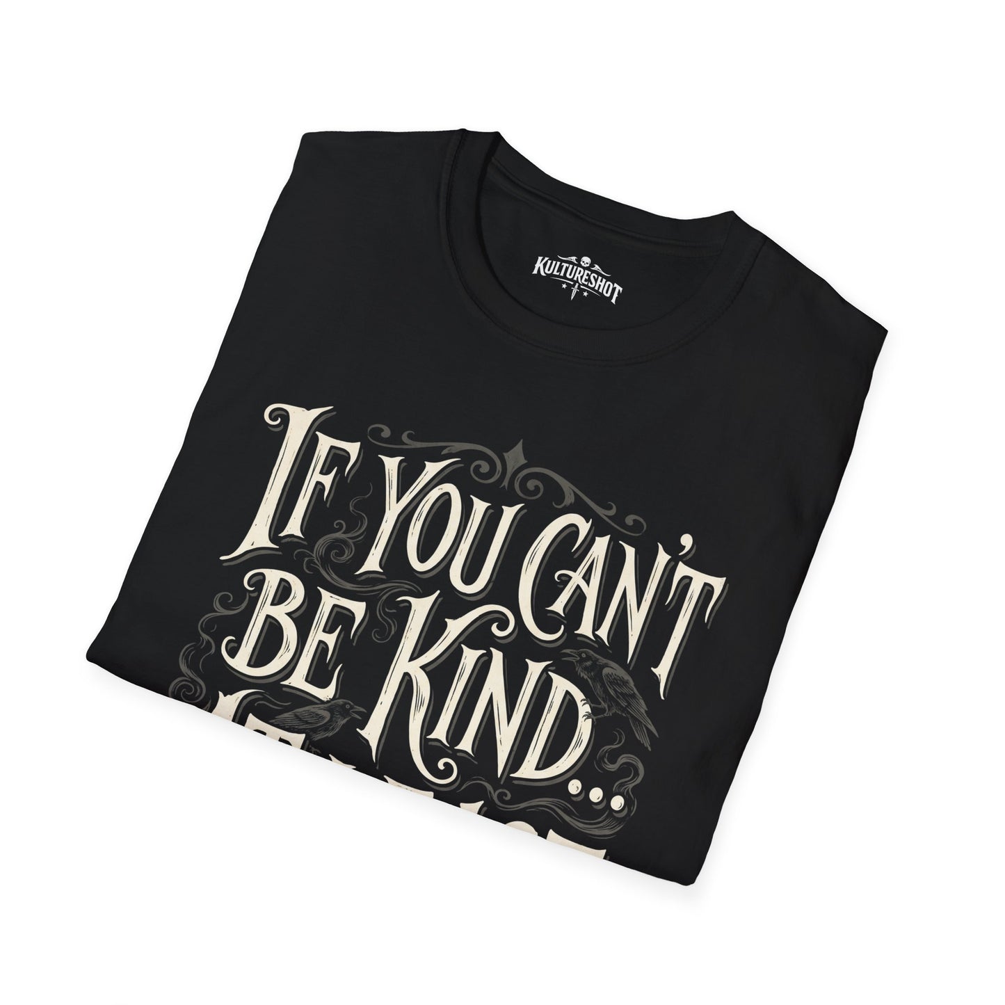 black t-shirt with kultureshot logo on a white background