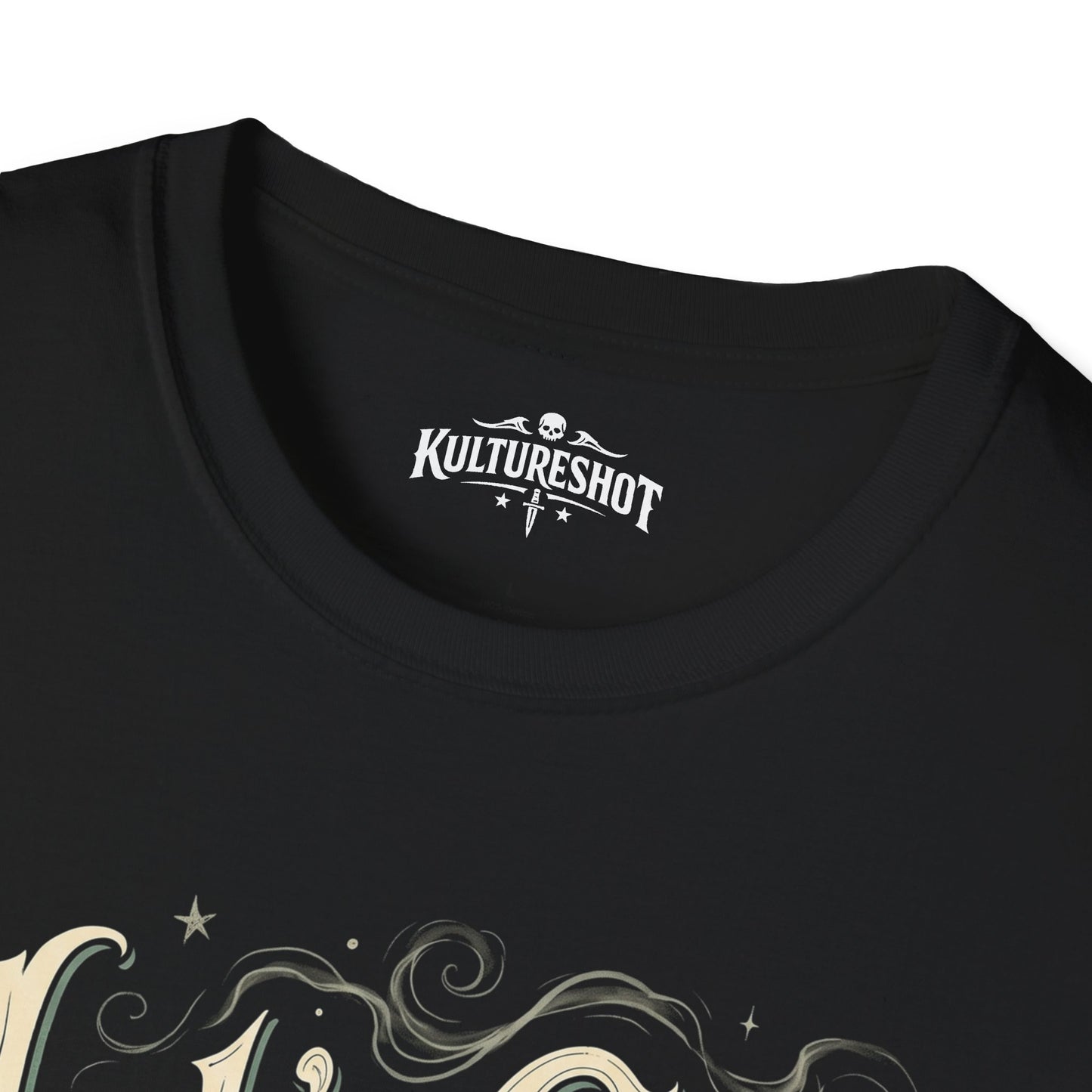 Black t-shirt with 'Kultureshot' logo on a white background