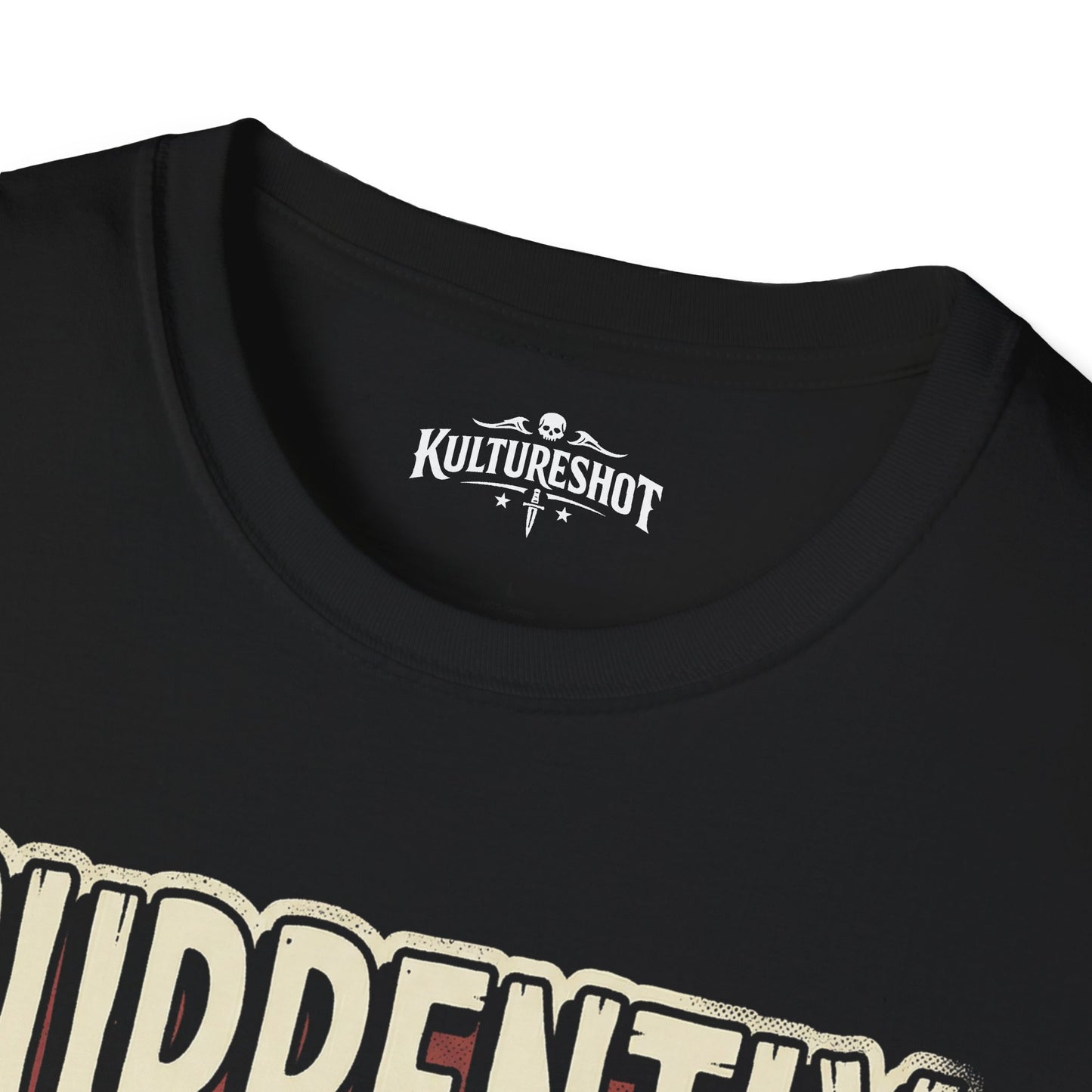 Black t-shirt with 'KultureShot' logo and partially visible text