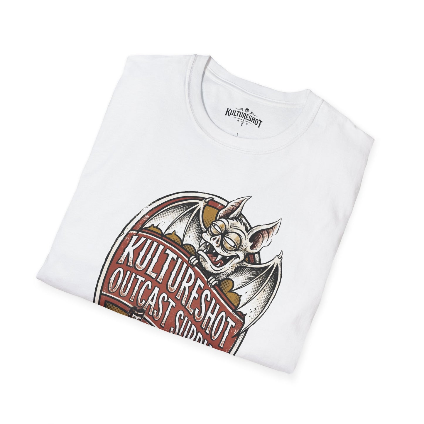 White t-shirt with a graphic design and 'KultureShot' branding on a white background