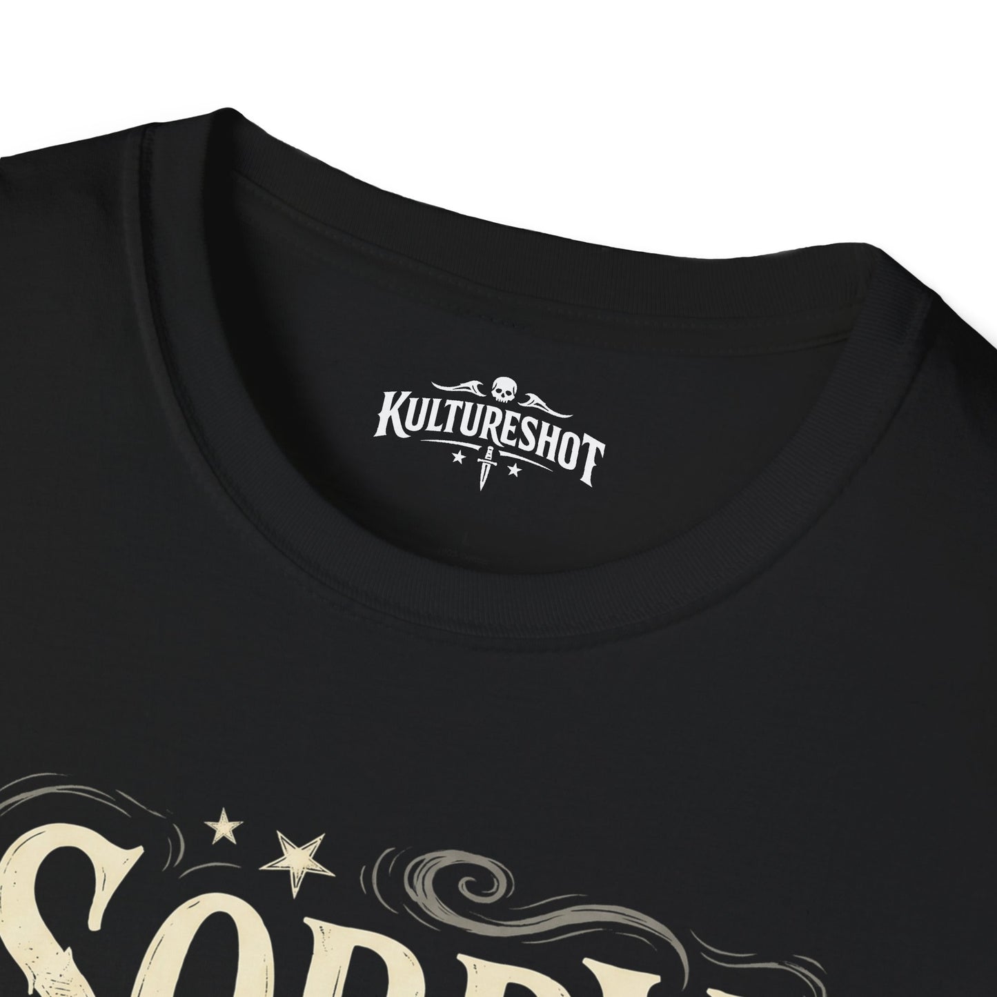 Black t-shirt with 'KultureShot' logo on a white background
