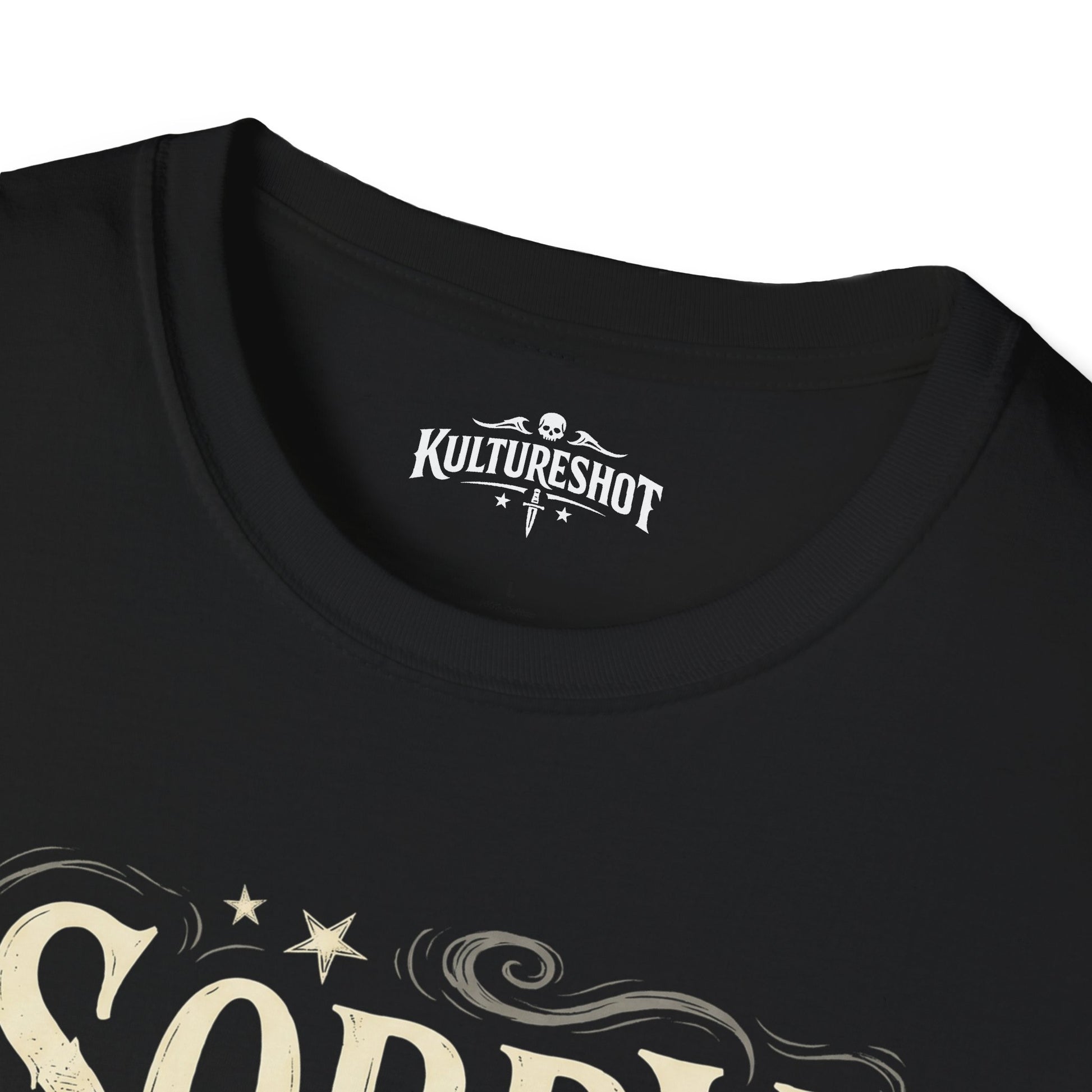Black t-shirt with 'KultureShot' logo on a white background