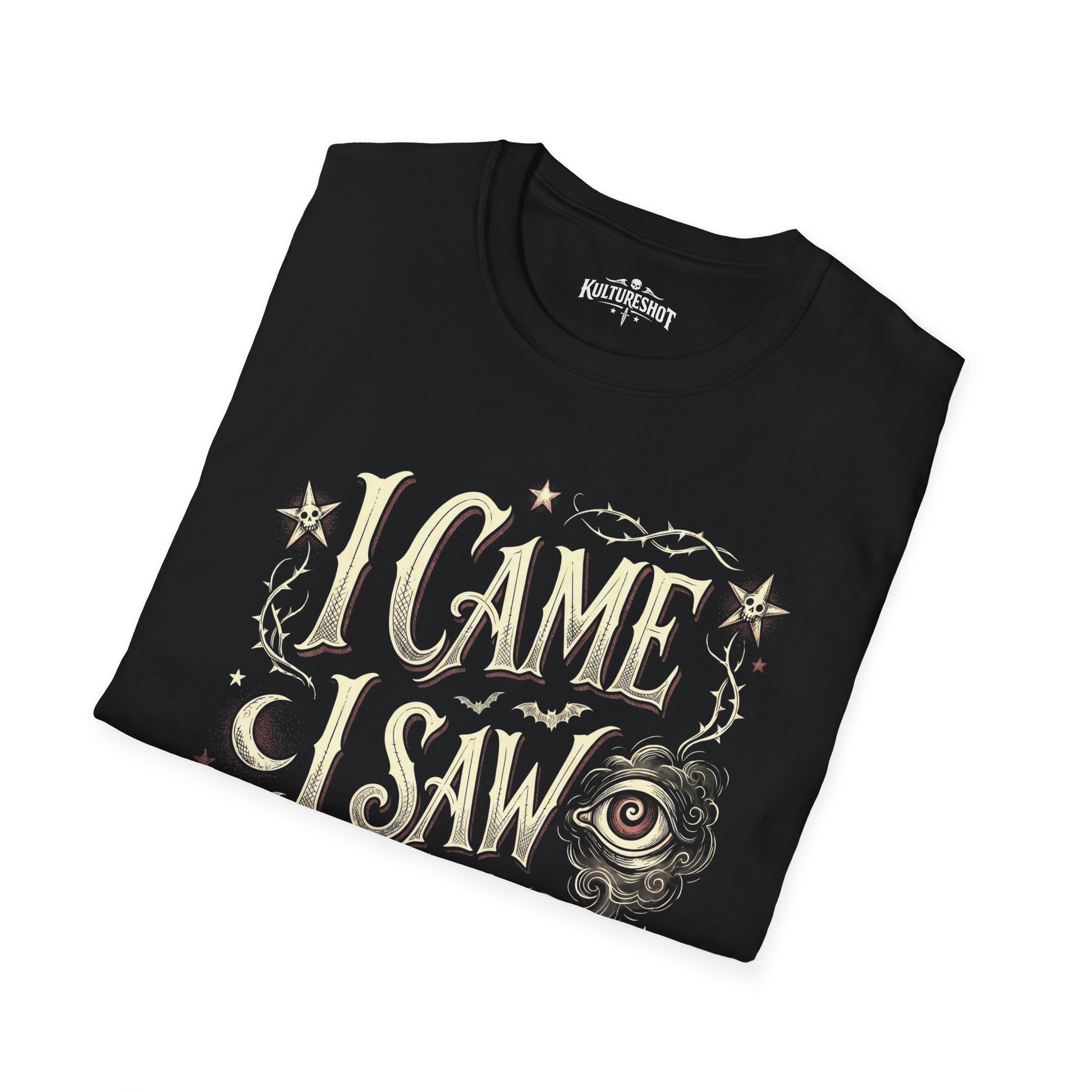 Black t-shirt with kultureshot logo and white background