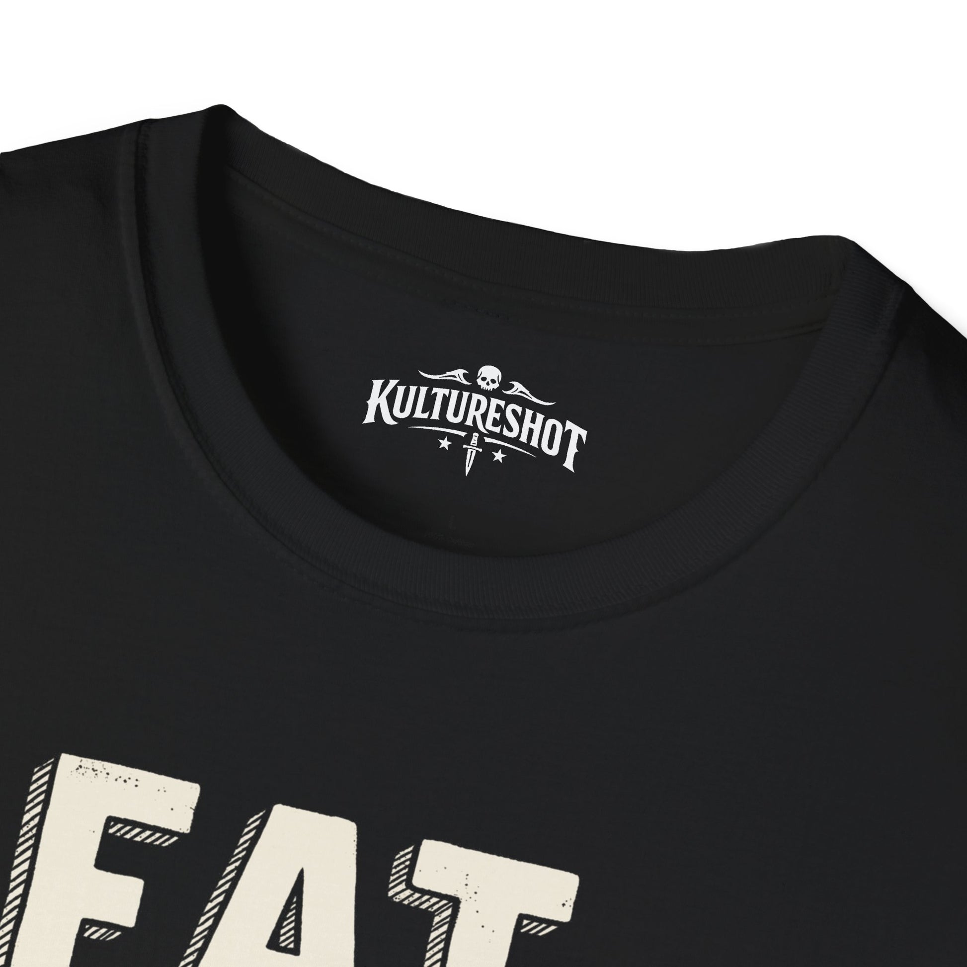 Black t-shirt with 'KultureShot' logo and partially visible text