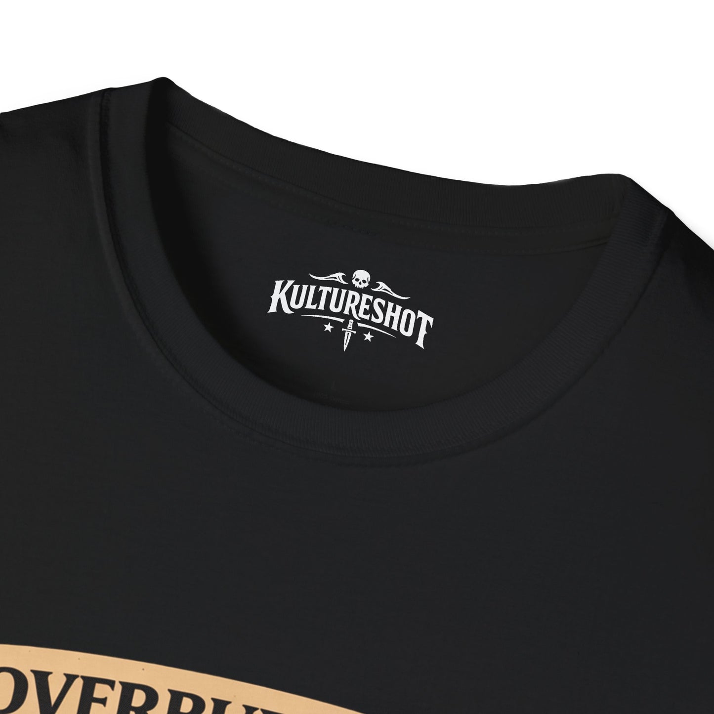 Black t-shirt with 'KultureShot' logo on a white background
