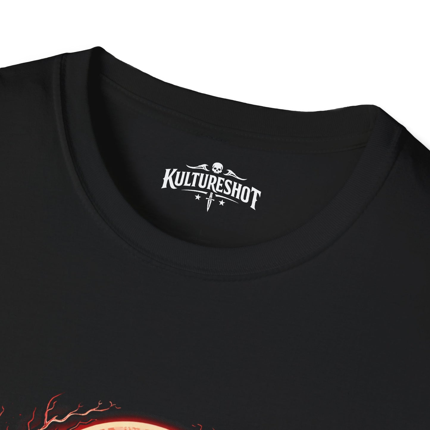 Black t-shirt with 'KultureShot' logo on a white background