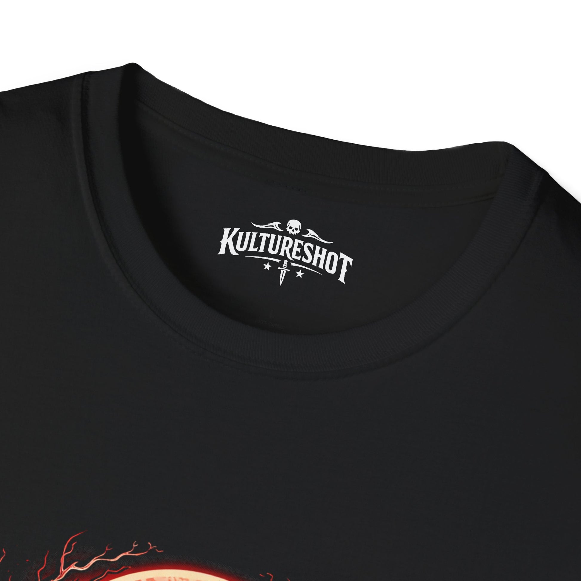 Black t-shirt with 'KultureShot' logo on a white background