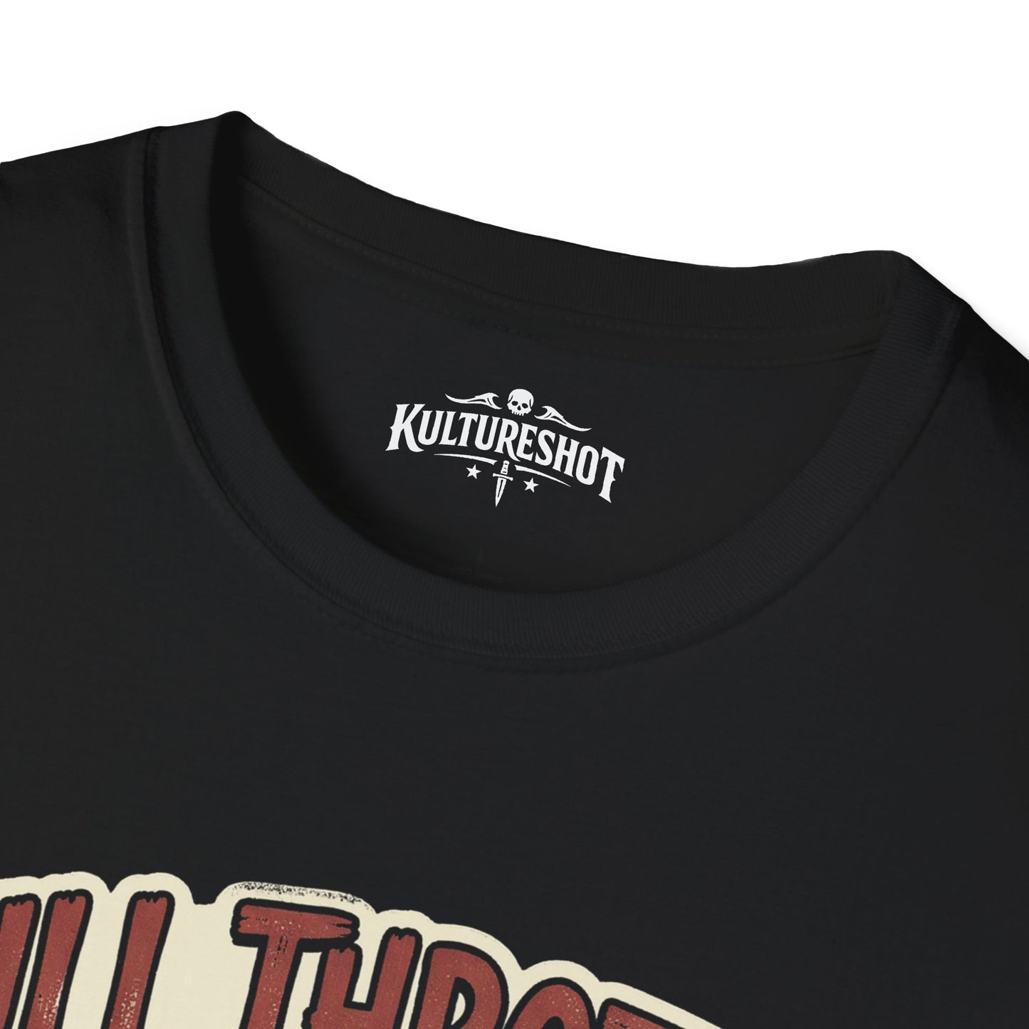 Black t-shirt with 'KultureShot' logo on a white background