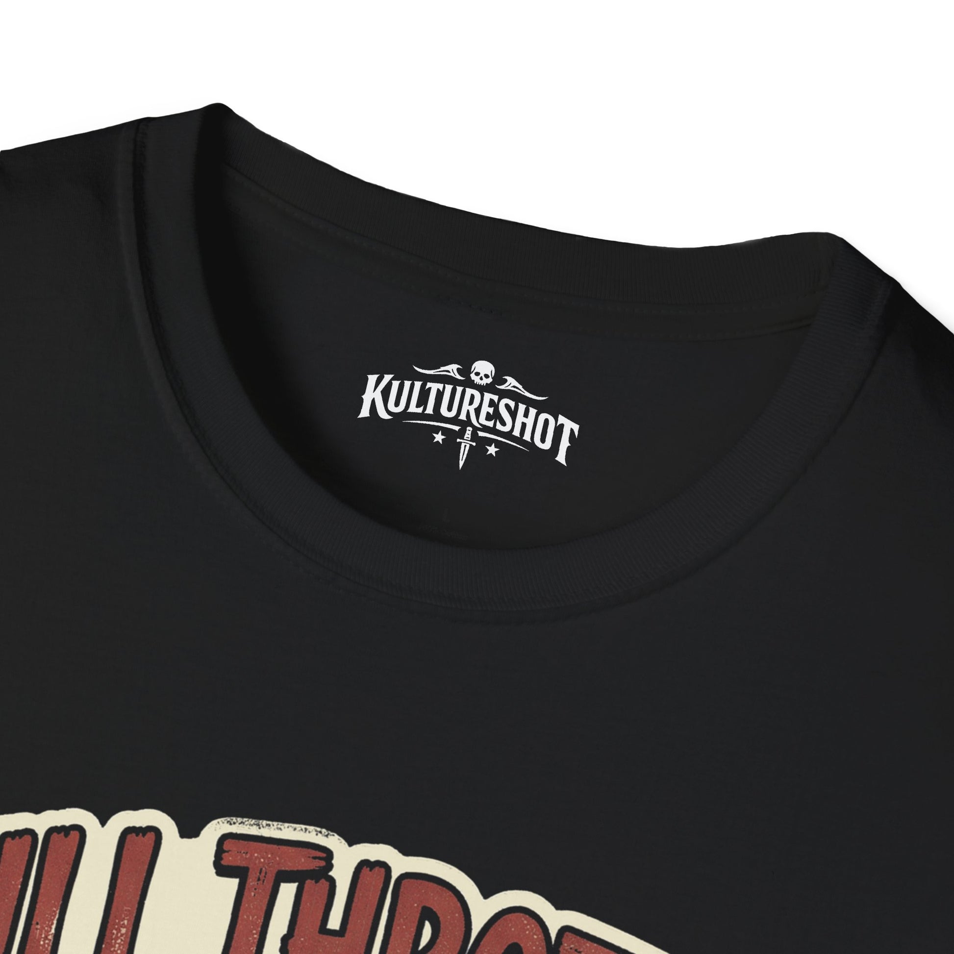 Black t-shirt with 'KultureShot' logo on a white background