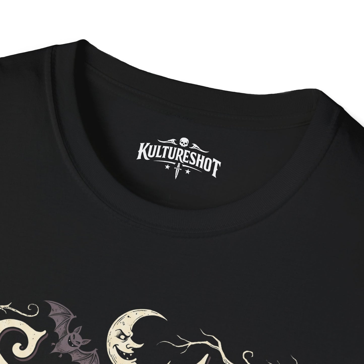 Black t-shirt with a Halloween-themed design and 'Kultureshot' logo.