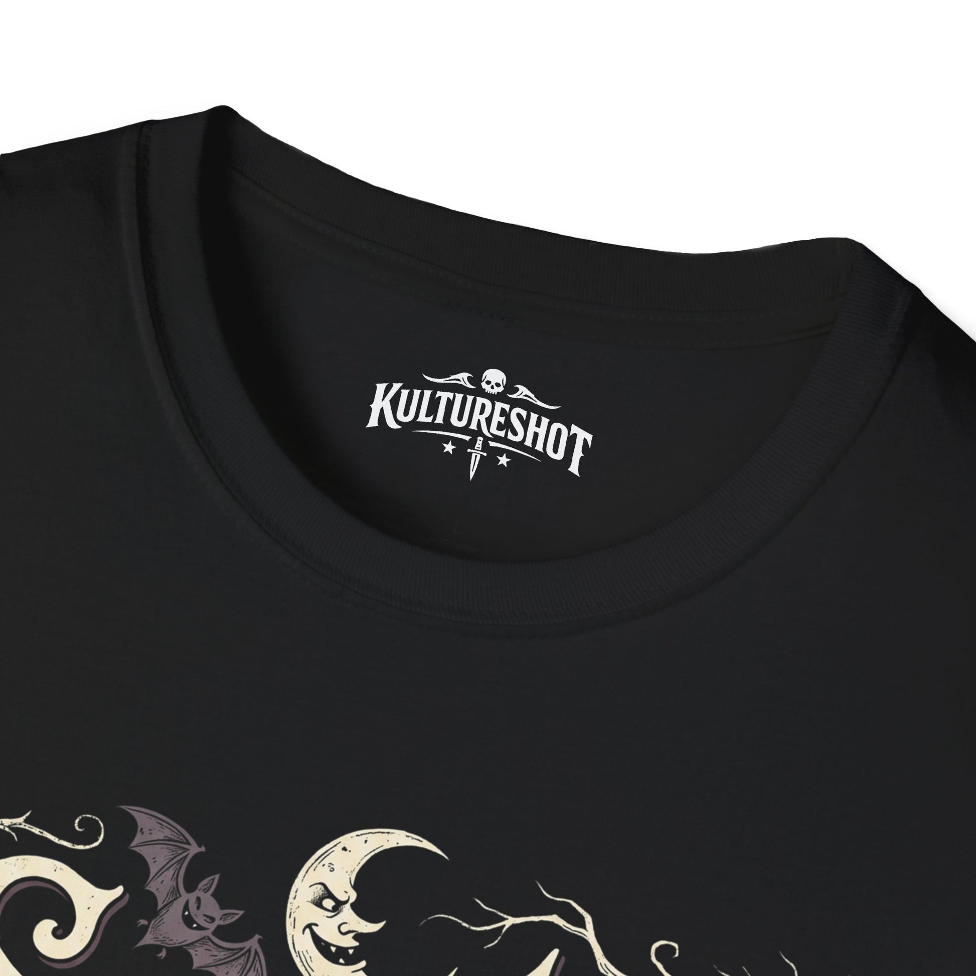 Black t-shirt with a Halloween-themed design and 'Kultureshot' logo.