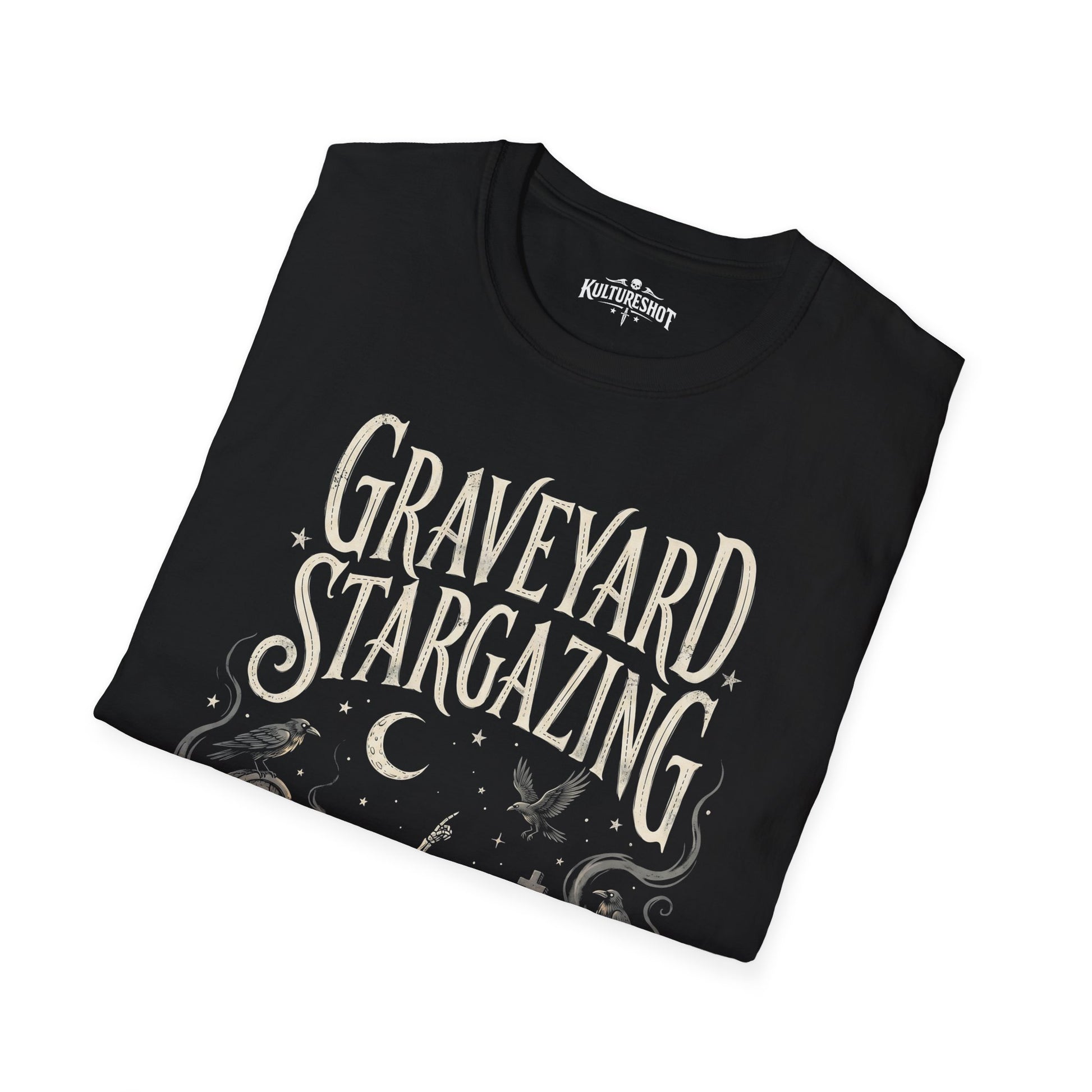 black t-shirt mockup with kultureshot branding.