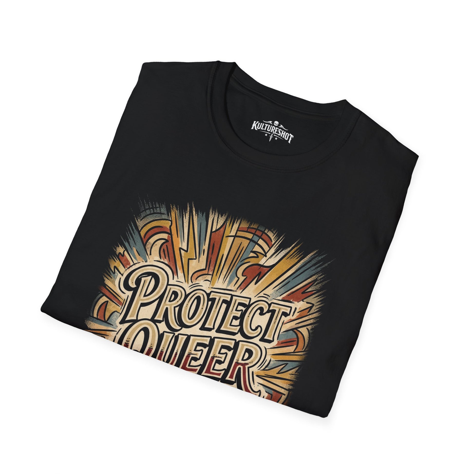 black t-shirt with kultureshot logo on a white background