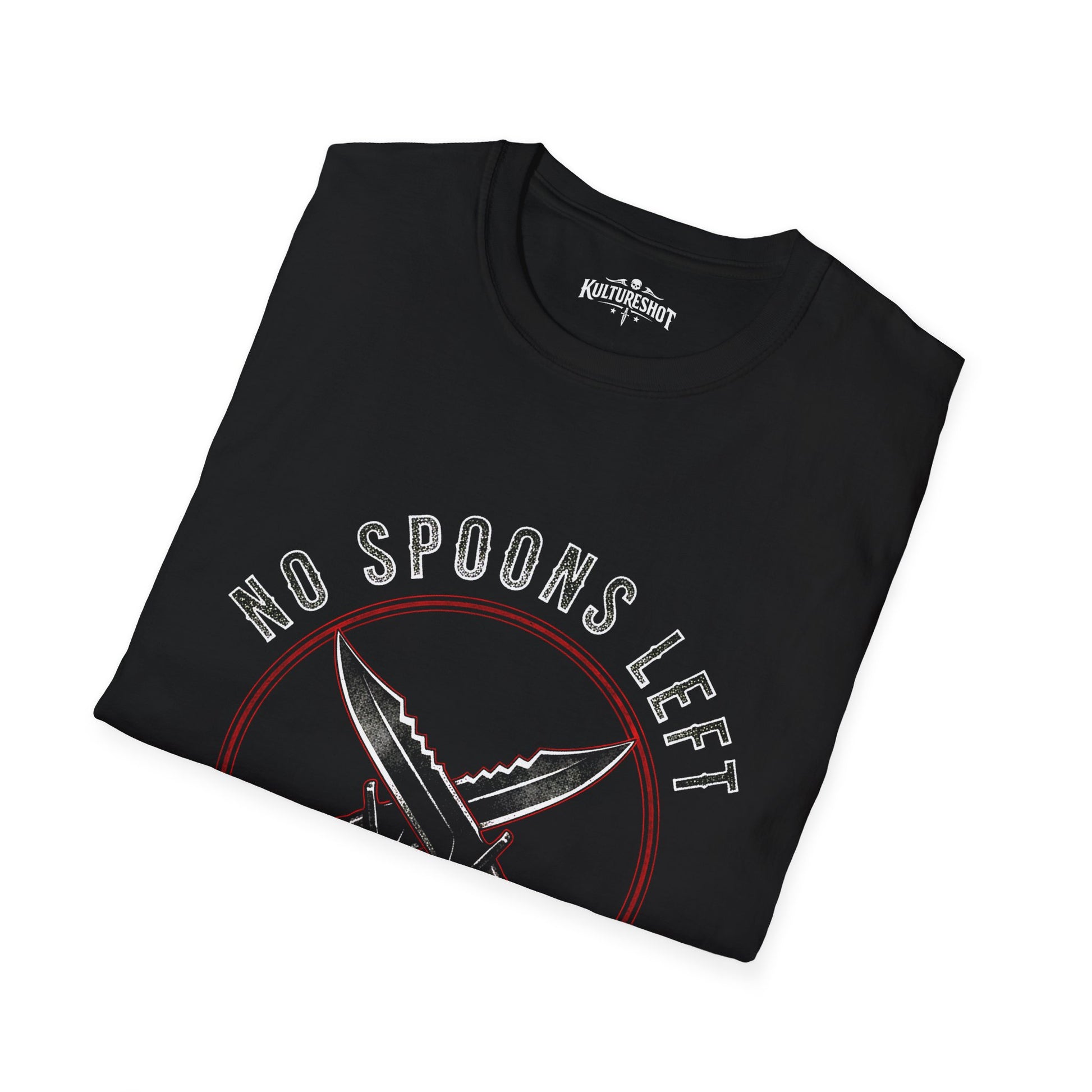 black t-shirt with kultureshot logo on a white background