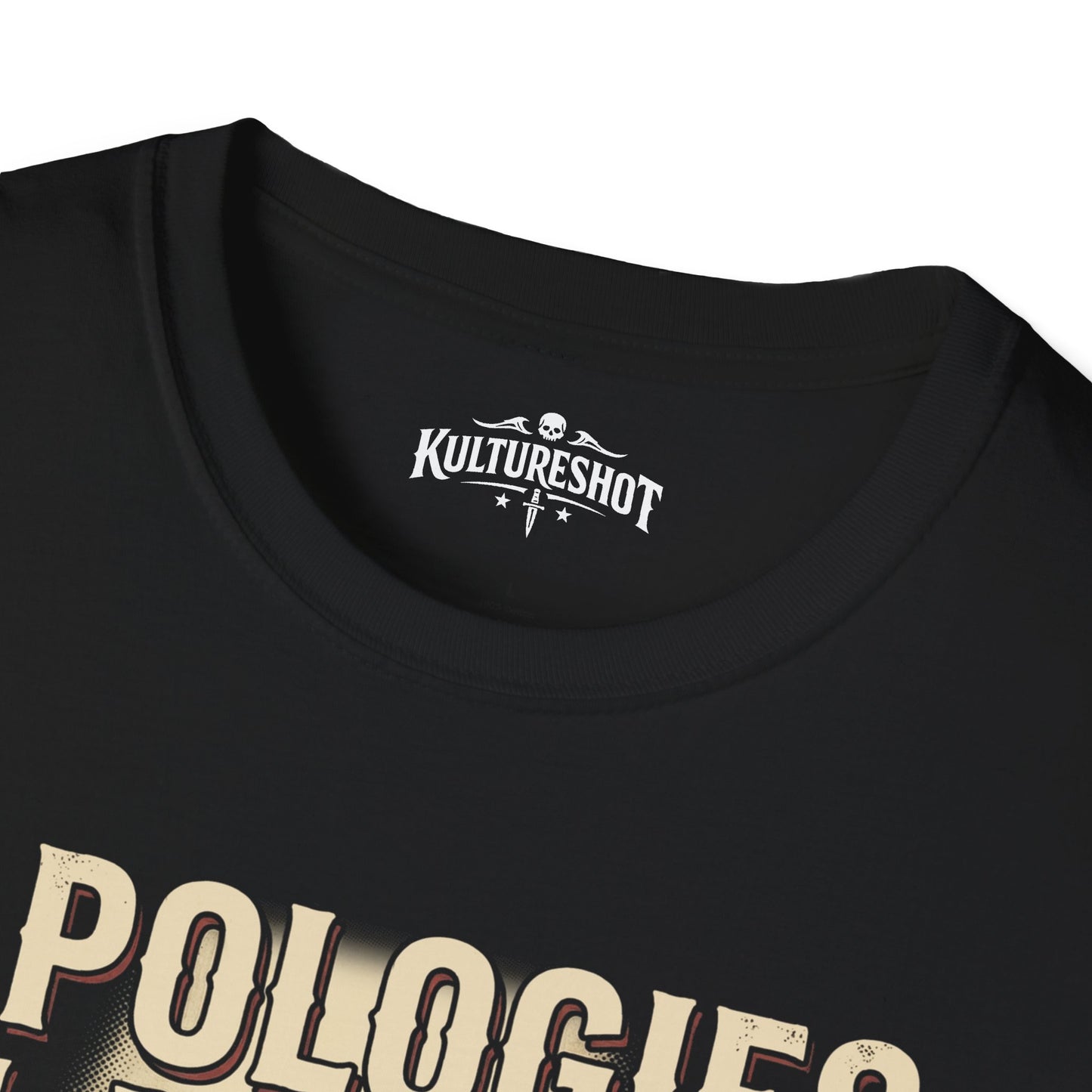 Black t-shirt with 'KultureShot' logo on a white background