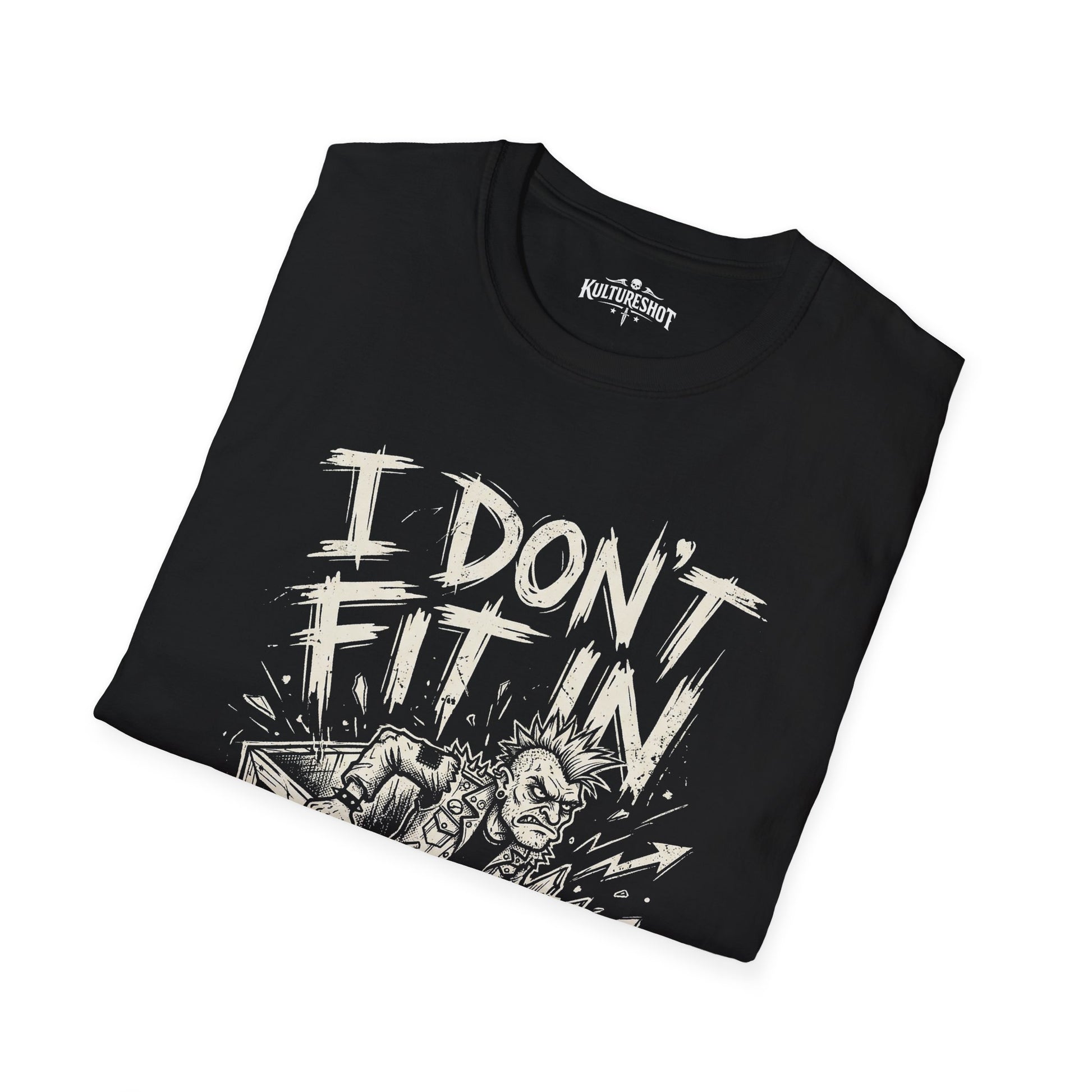 black t-shirt with kultureshot logo on a white background