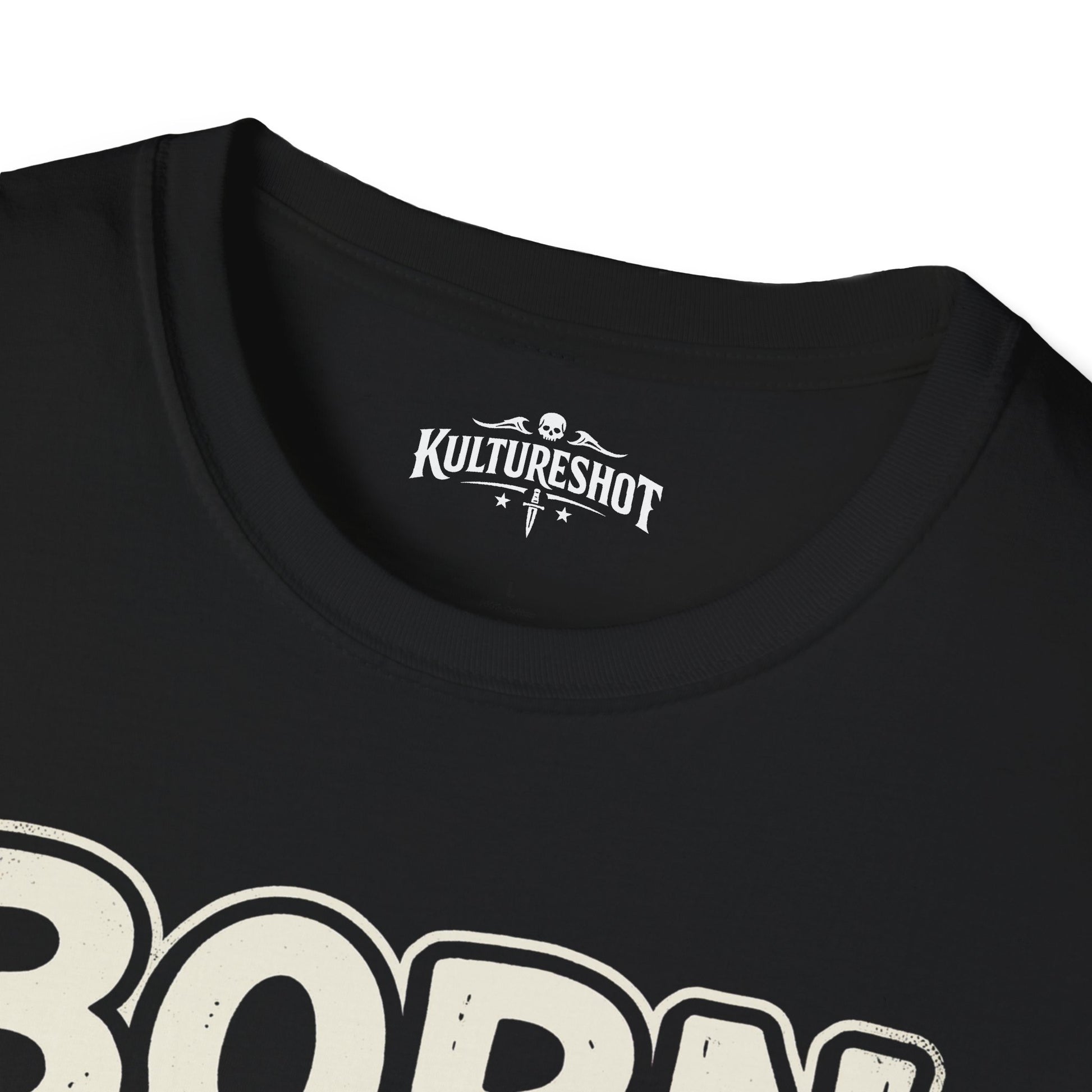 Black t-shirt with 'KultureShot' logo and 'BORN' text on a white background