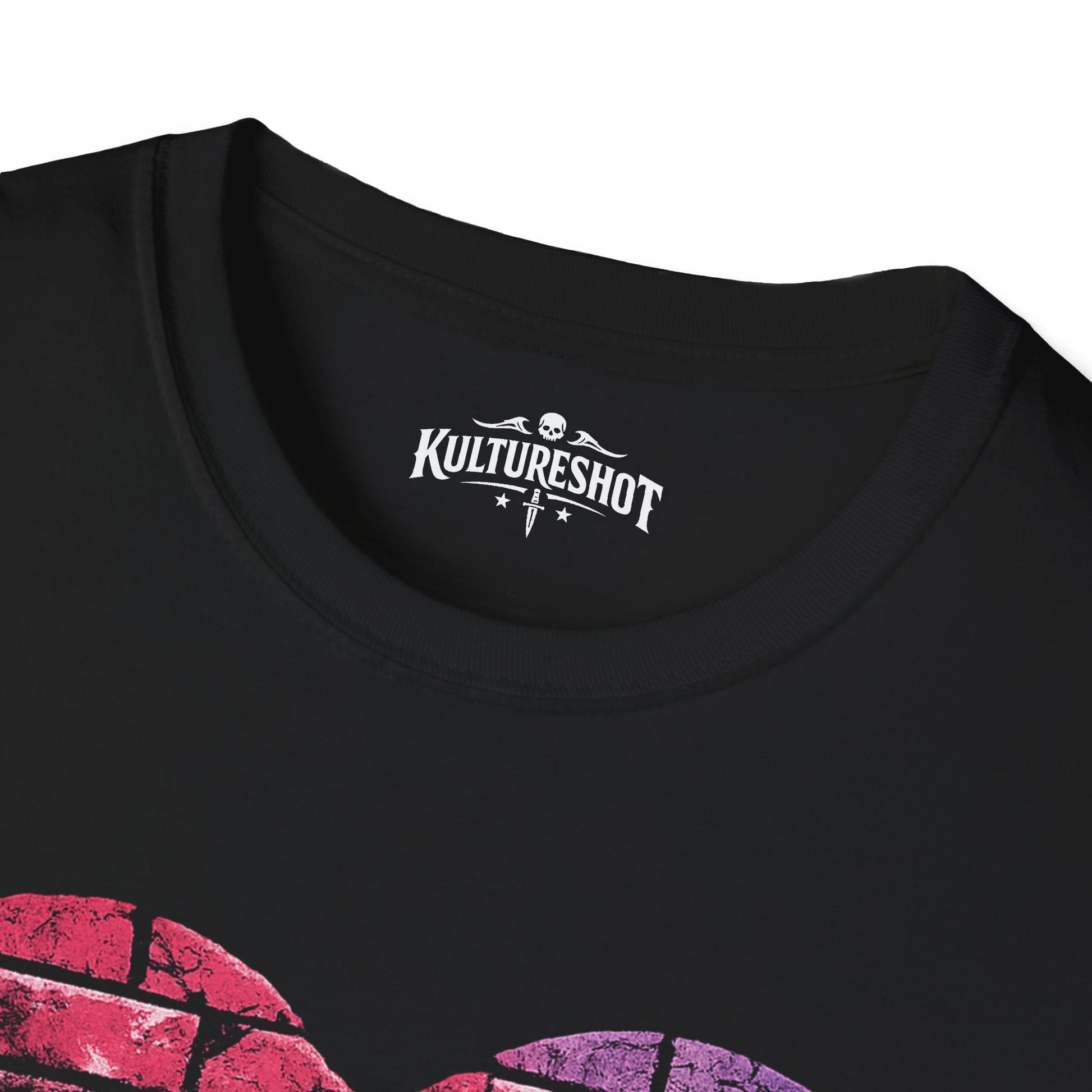 Black t-shirt with 'KultureShot' logo on a white background