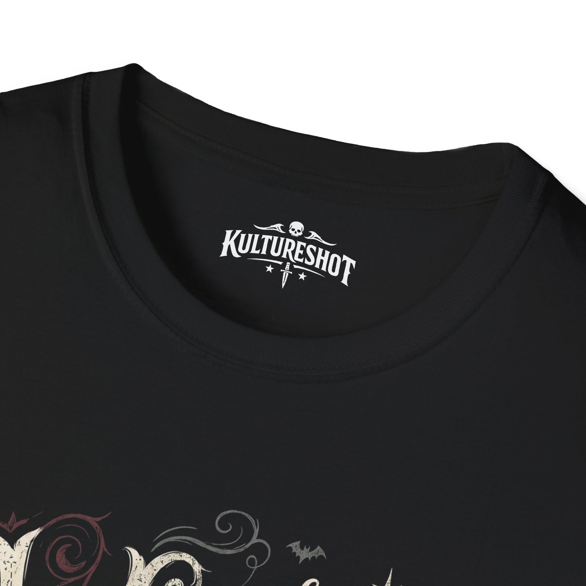 black t-shirt with kultureshot logo on a white background
