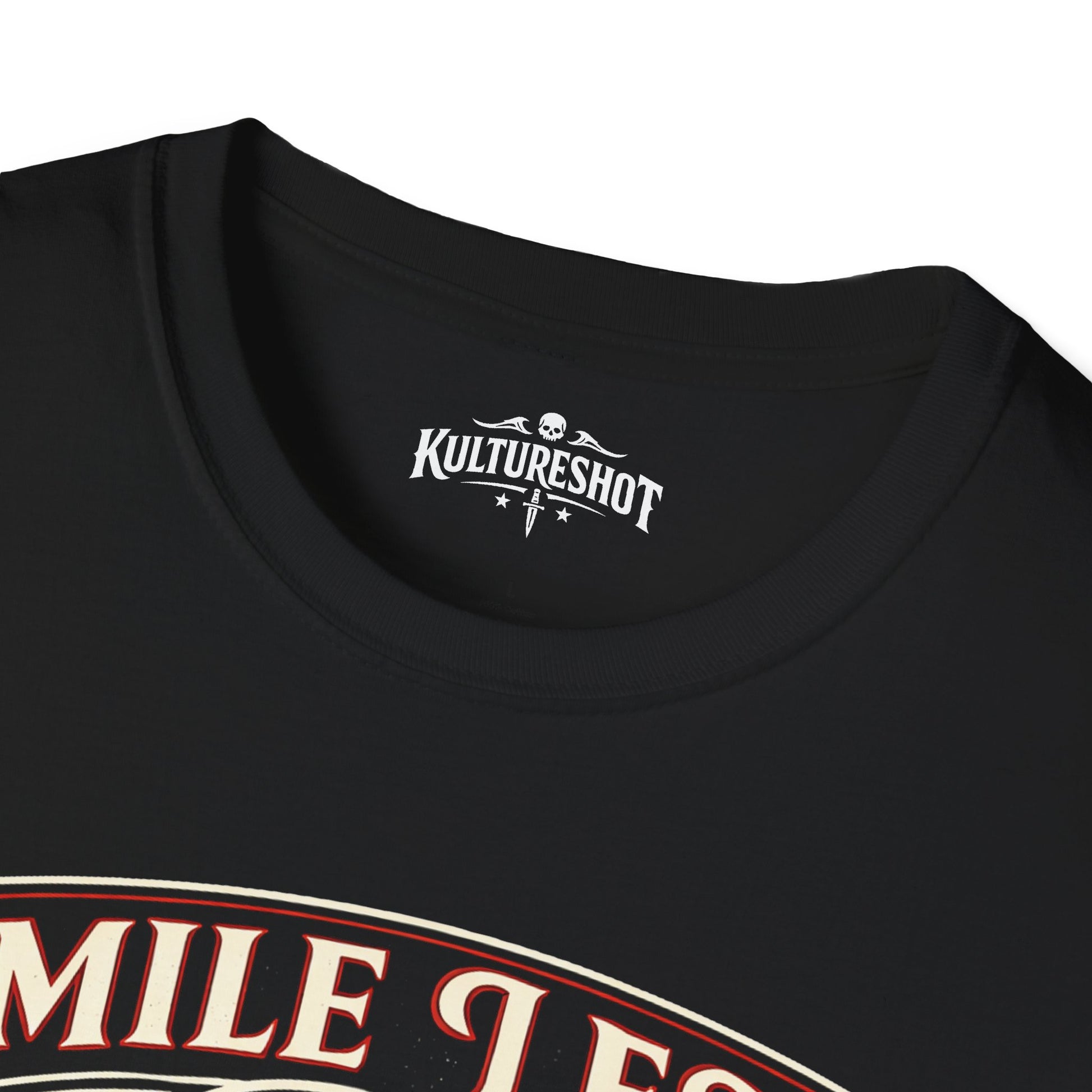 Black t-shirt with 'KultureShot' logo on the collar and partially visible text at the bottom.