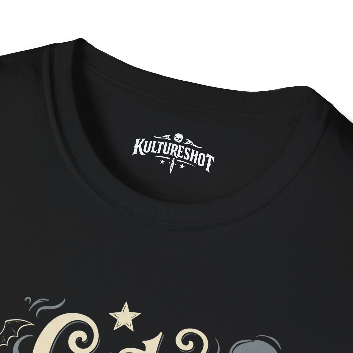 Black t-shirt with 'KultureShot' logo on a white background