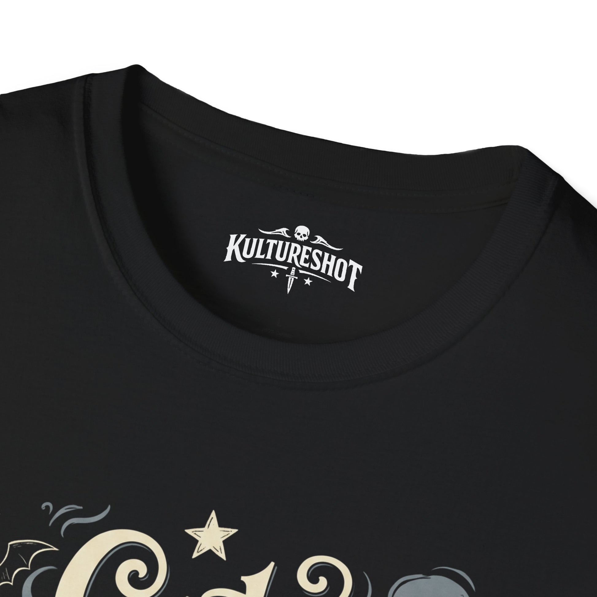 Black t-shirt with 'KultureShot' logo on a white background