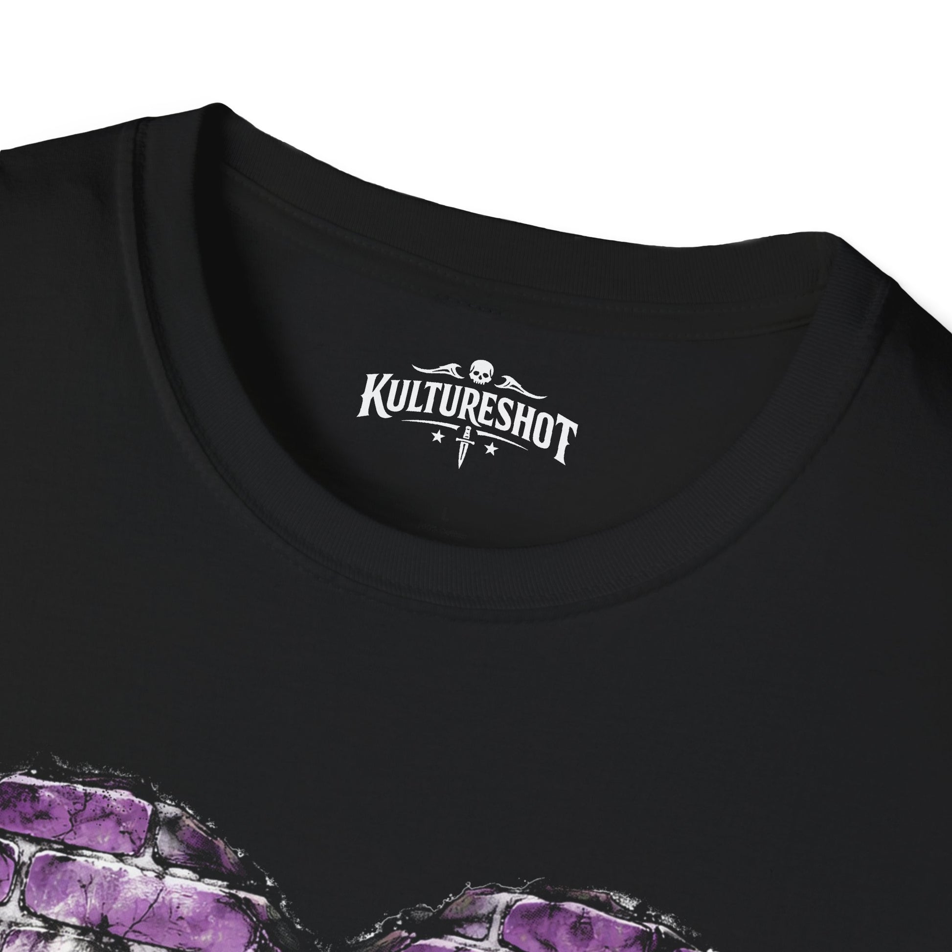 Black t-shirt with 'KultureShot' logo on a white background