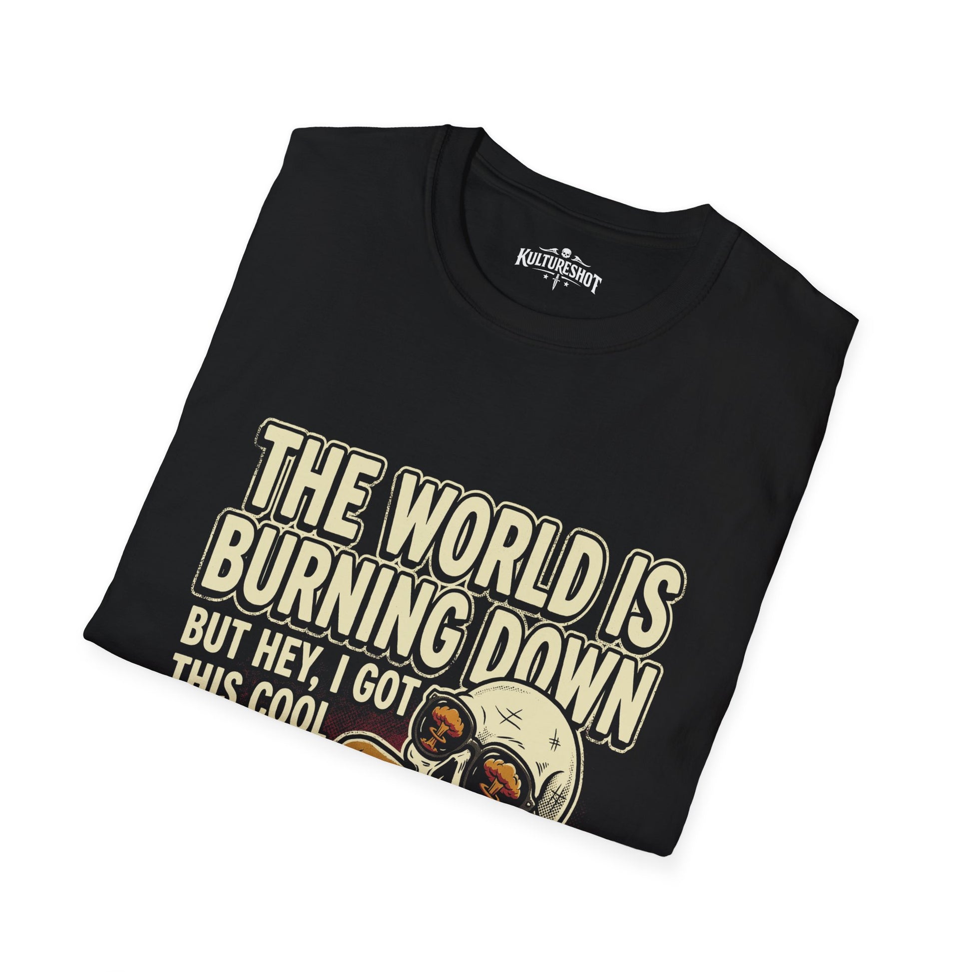 Black t-shirt with a graphic and kultureshot logo