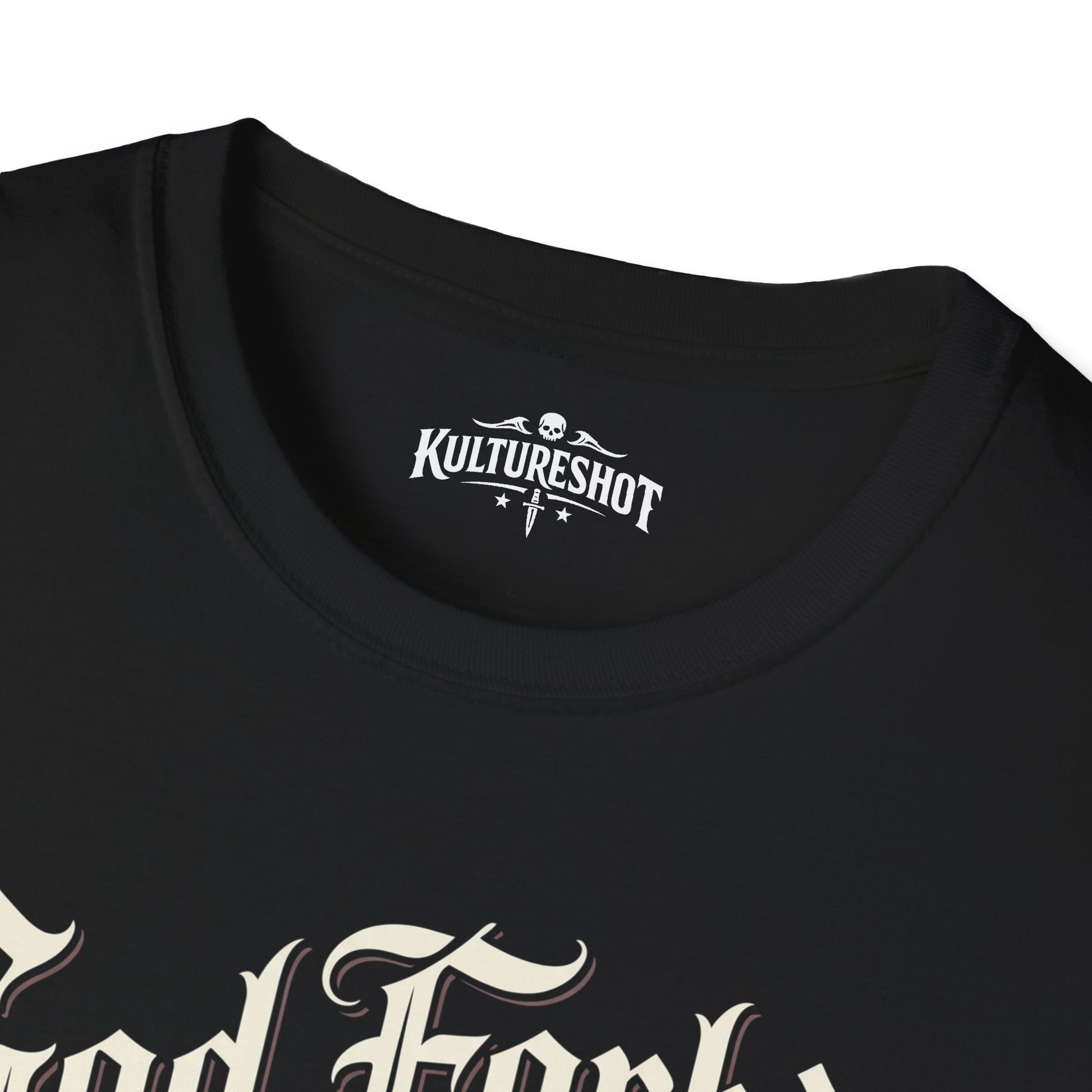 Black t-shirt with 'KultureShot' logo on a white background