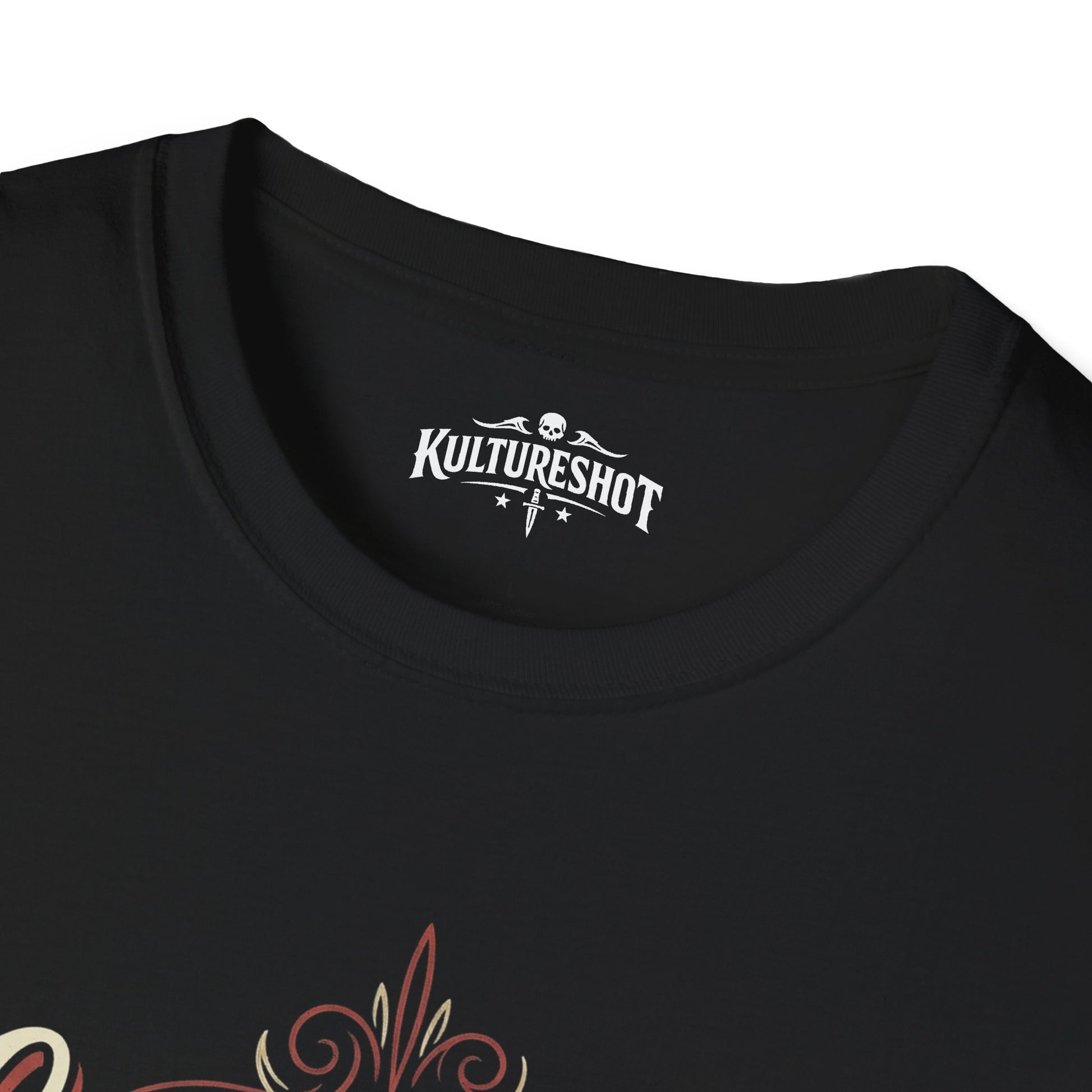 Black t-shirt with 'KultureShot' logo on a white background