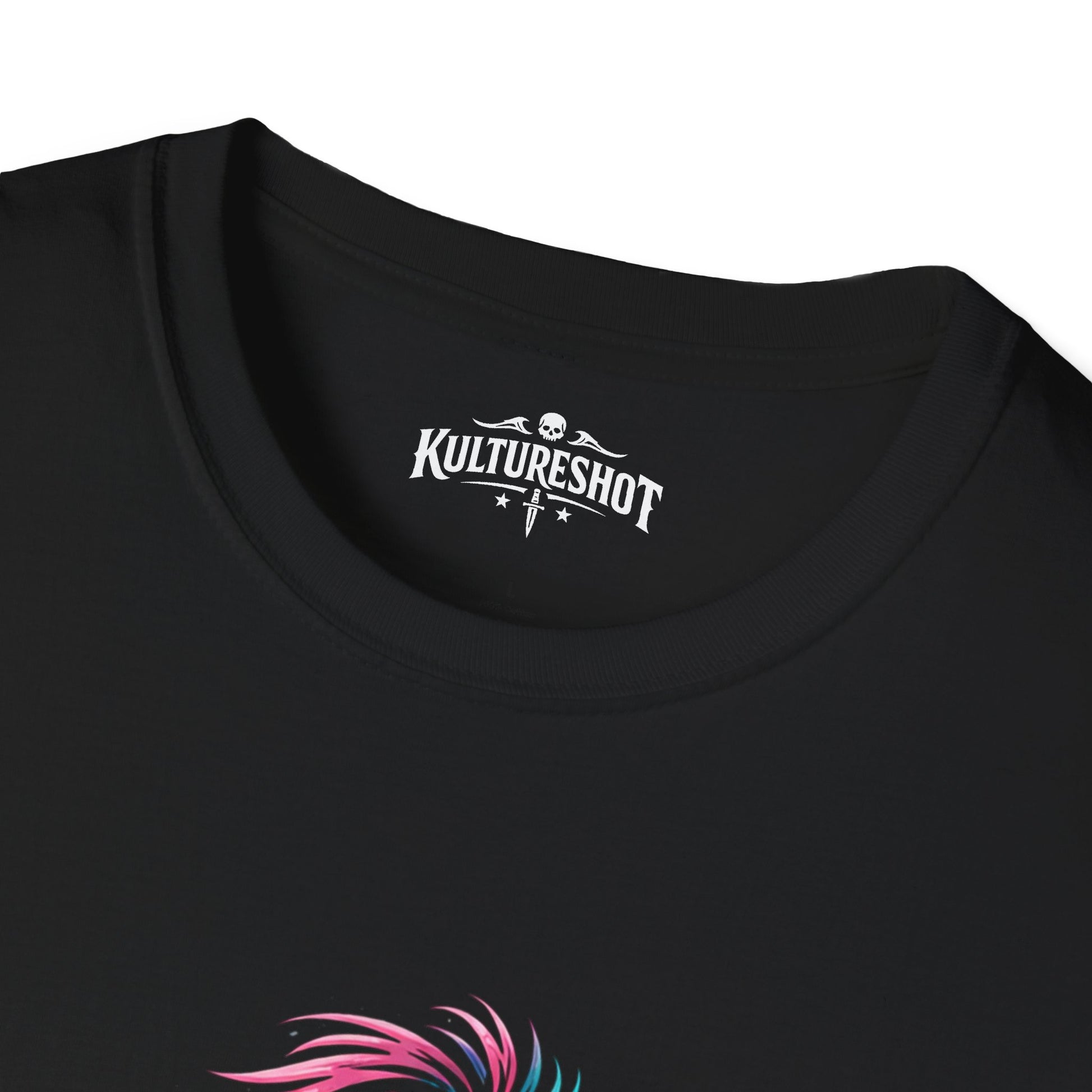Black t-shirt with 'KultureShot' logo on a white background