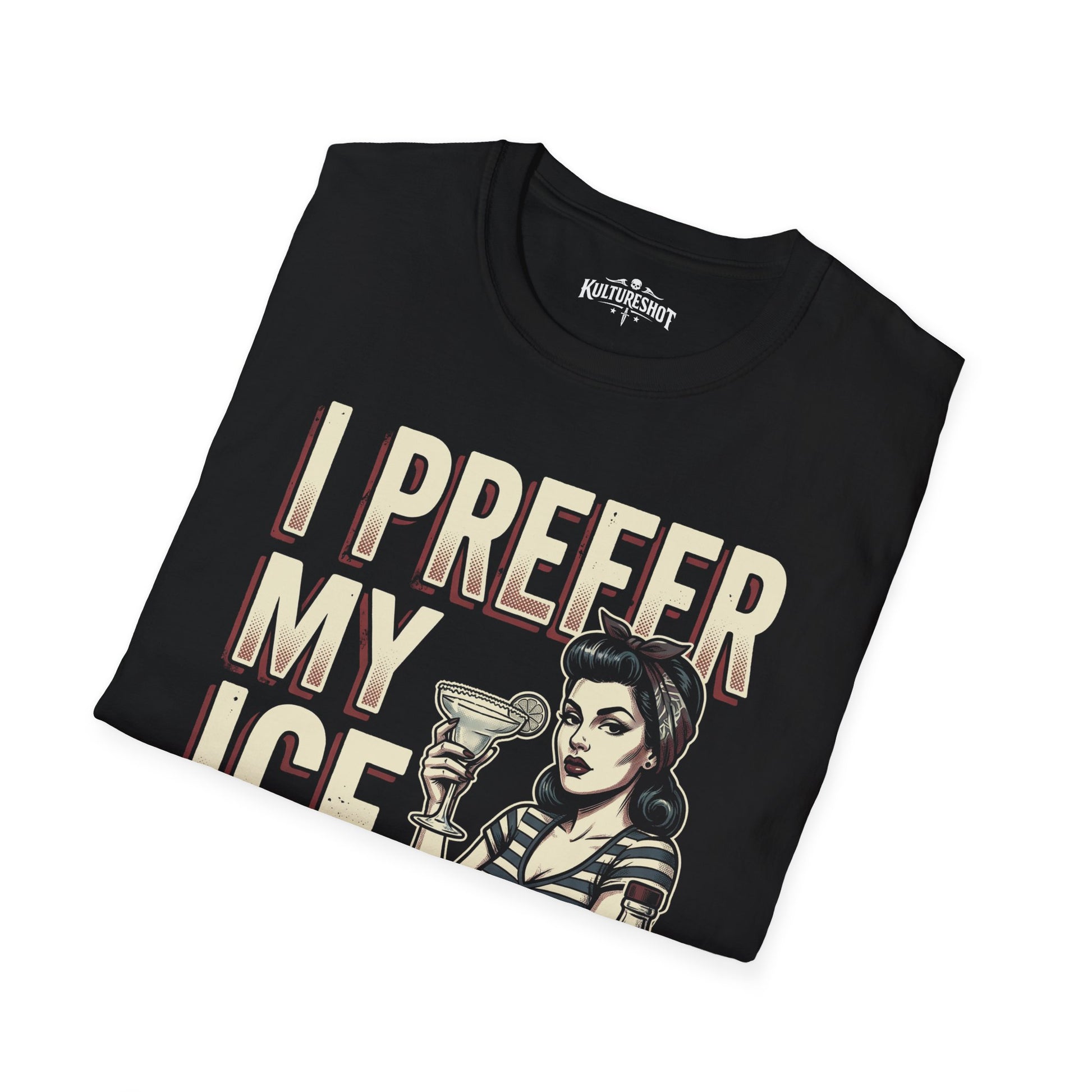 black t-shirt mockup with kultureshot branding.
